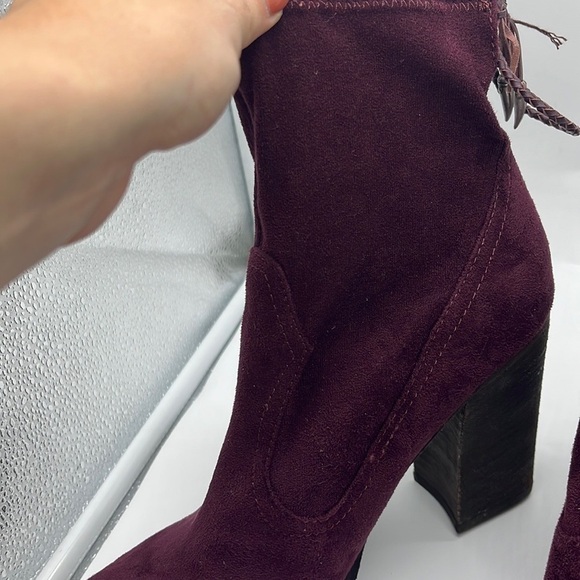 Dolce Vita Casee Maroon Purple Tie Back Suede Heeled Sock Booties Size 9 - Picture 6 of 16